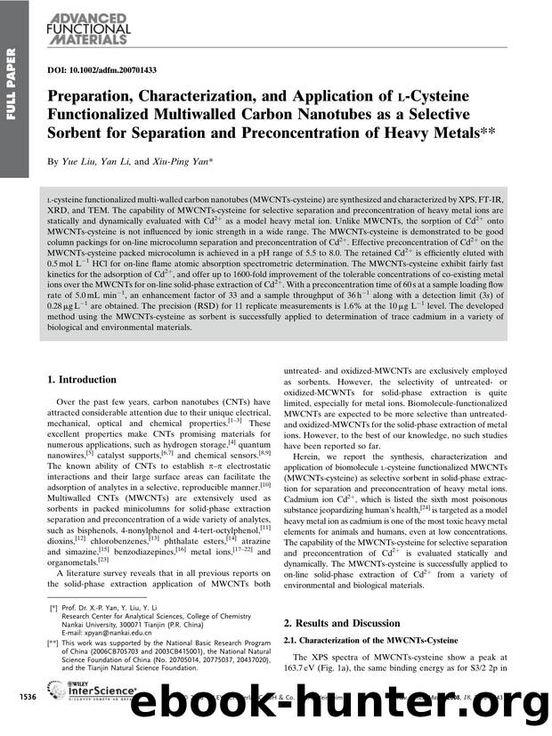 Preparation, Characterization, and Application of L-Cysteine Functionalized Multiwalled Carbon Nanotubes as a Selective Sorbent for Separation and Preconcentration of Heavy Metals by Unknown