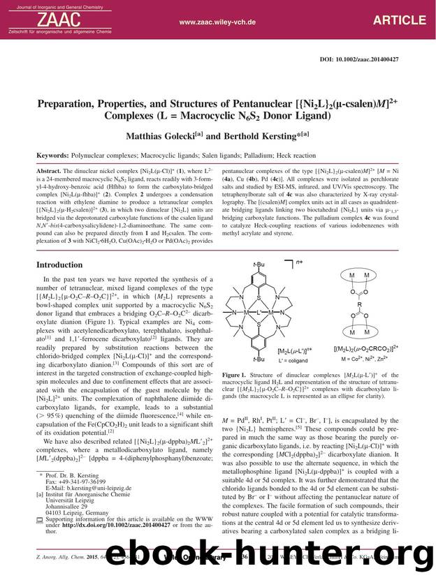 Preparation, Properties, and Structures of Pentanuclear [{Ni2L}2(csalen)M]2+ Complexes (L = Macrocyclic N6S2 Donor Ligand) by Unknown