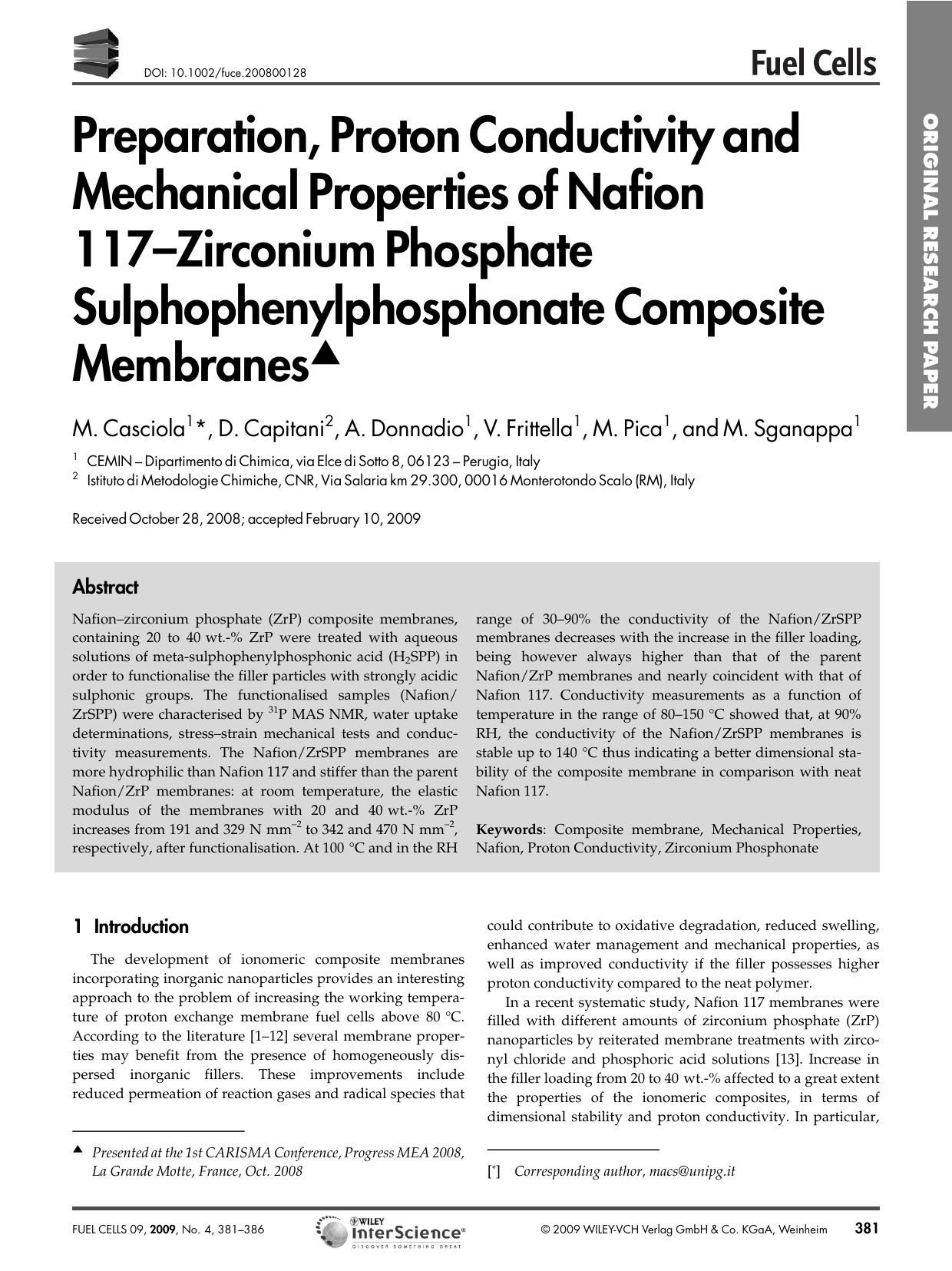Preparation, Proton Conductivity and Mechanical Properties of Nafion 117-Zirconium Phosphate Sulphophenylphosphonate Composite Membranes by Unknown