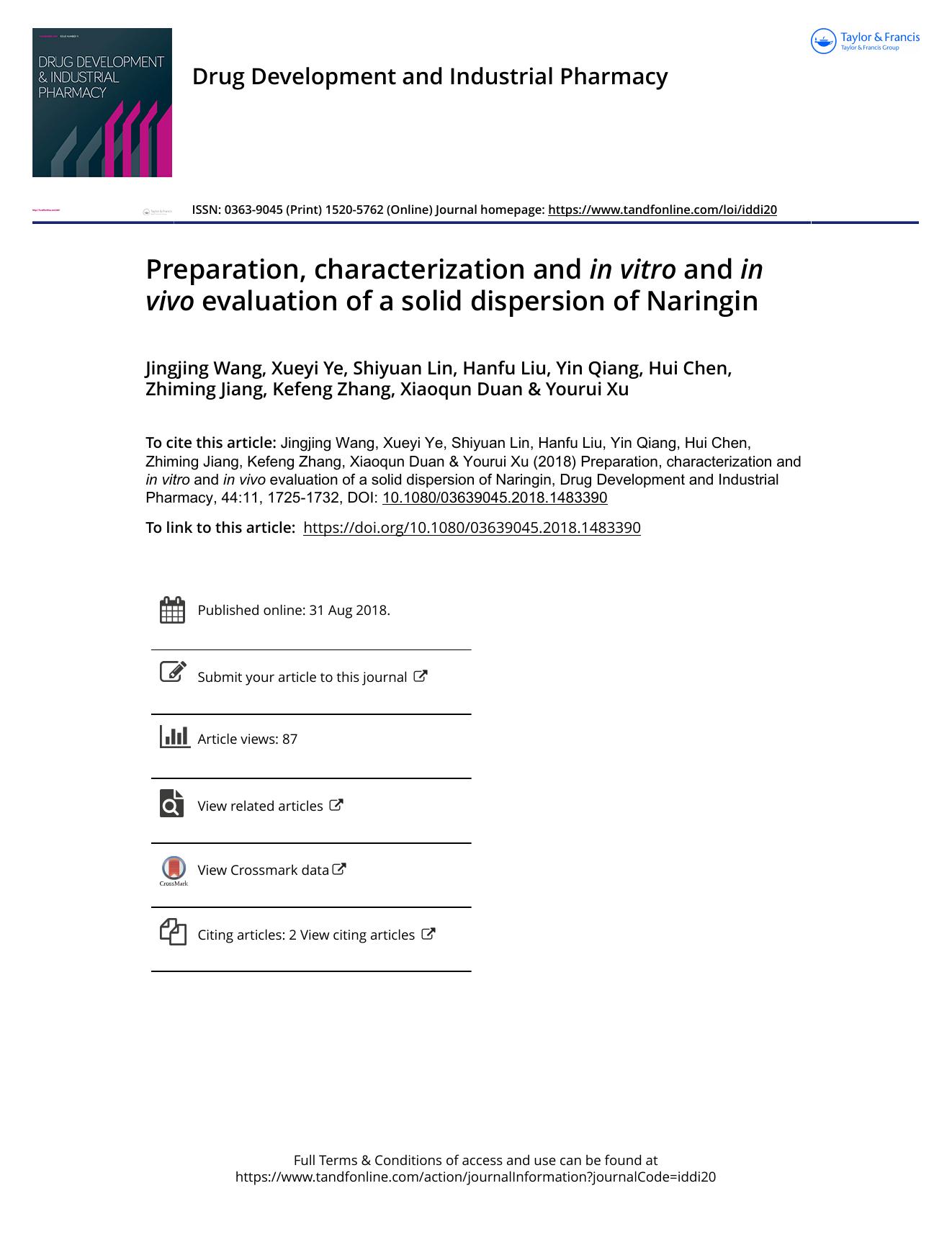 Preparation, characterization and in vitro and in vivo evaluation of a solid dispersion of Naringin by unknow