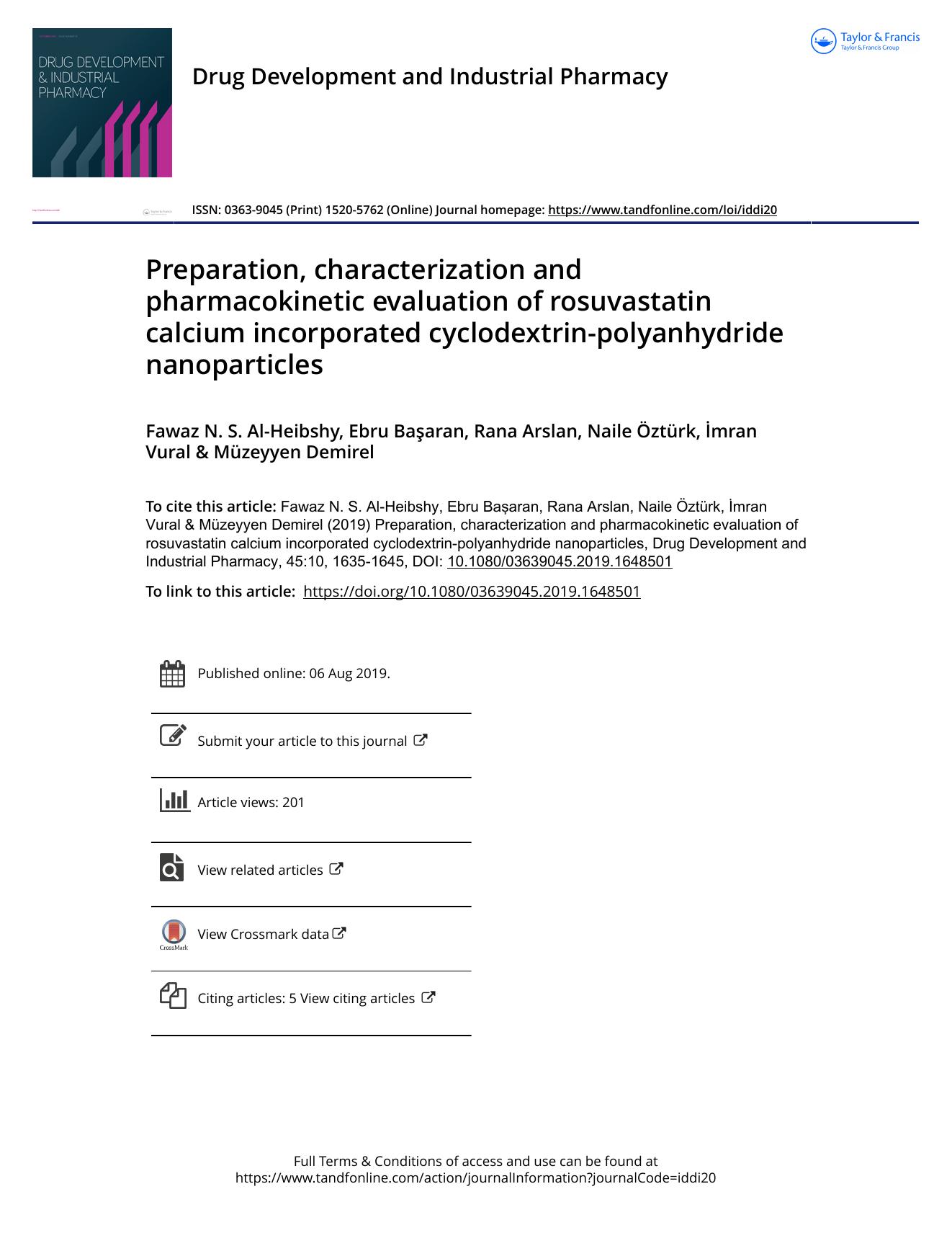 Preparation, characterization and pharmacokinetic evaluation of rosuvastatin calcium incorporated cyclodextrin-polyanhydride nanoparticles by unknow