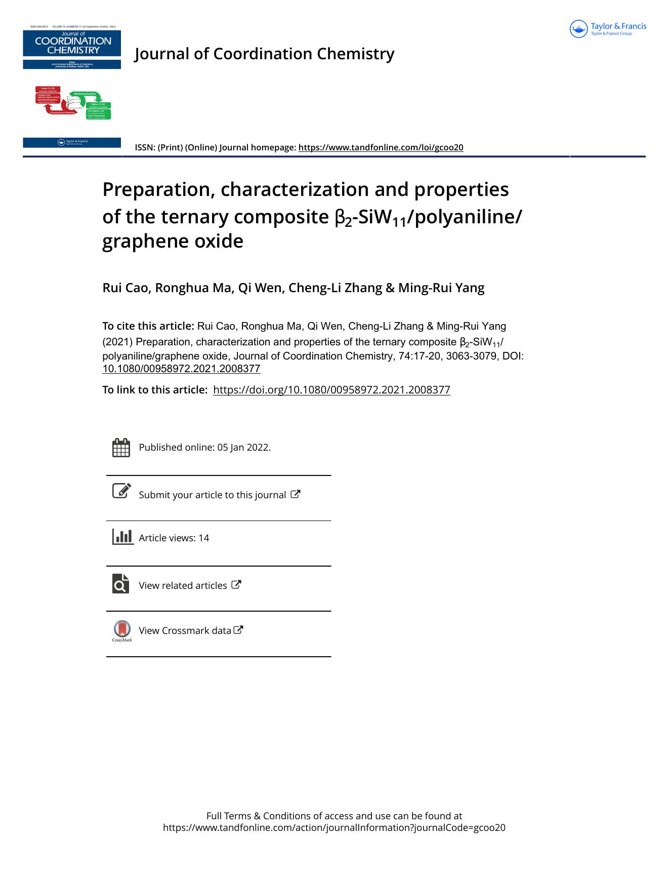 Preparation, characterization and properties of the ternary composite Î²2-SiW11polyanilinegraphene oxide by Cao Rui & Ma Ronghua & Wen Qi & Zhang Cheng-Li & Yang Ming-Rui
