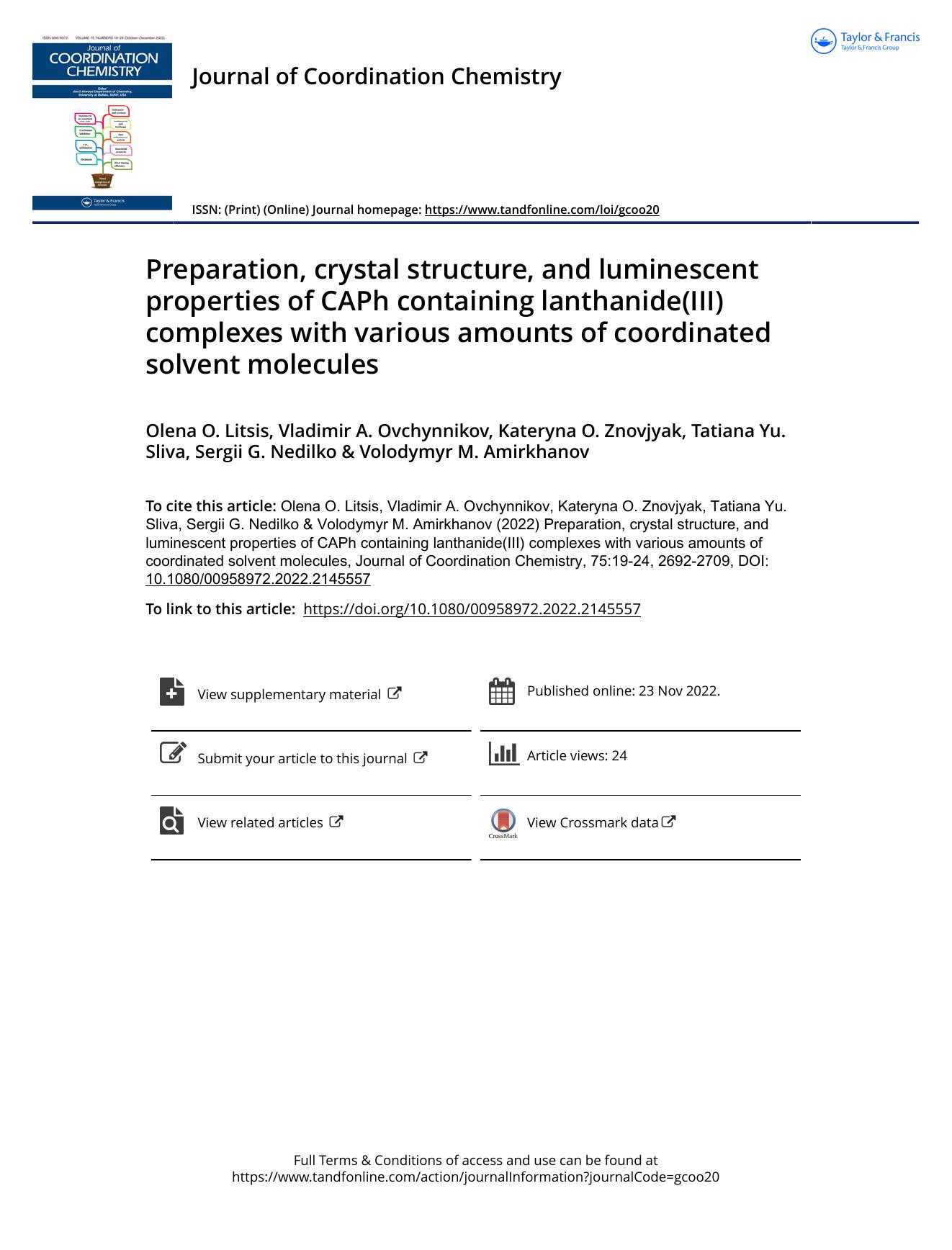 Preparation, crystal structure, and luminescent properties of CAPh containing lanthanide(III) complexes with various amounts of coordinated solvent molecules by unknow
