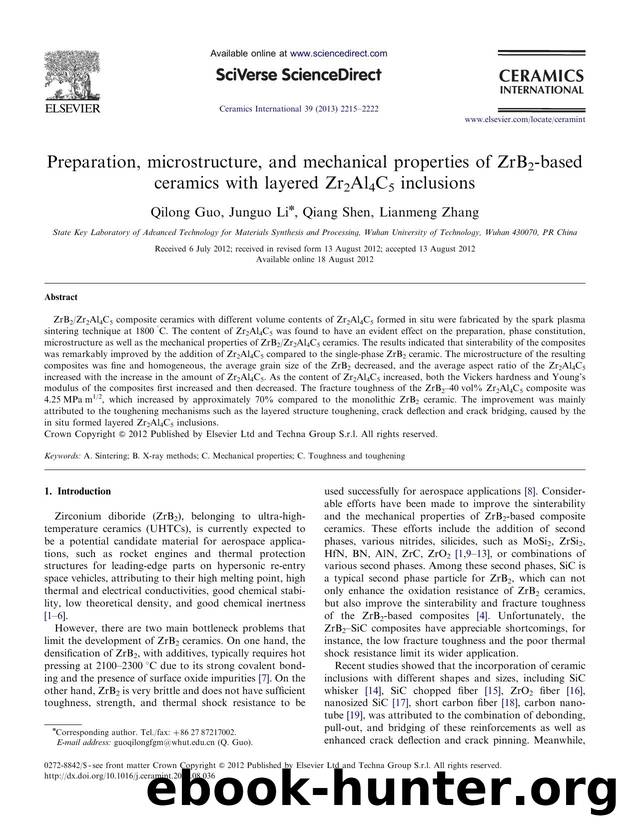 Preparation, microstructure, and mechanical properties of ZrB2-based ceramics with layered Zr2Al4C5 inclusions by Qilong Guo & Junguo Li & Qiang Shen & Lianmeng Zhang