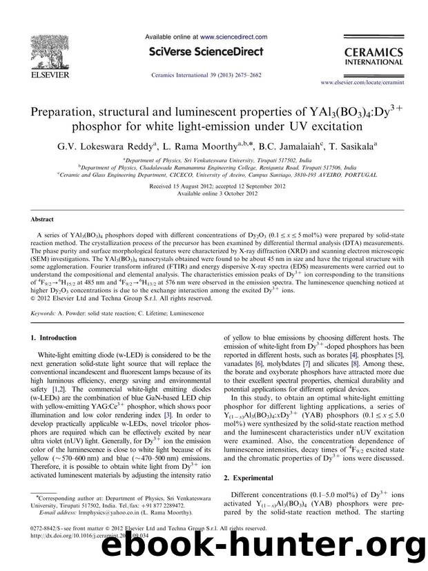 Preparation, structural and luminescent properties of YAl3(BO3)4Dy3+ phosphor for white light-emission under UV excitation by G.V. Lokeswara Reddy & L. Rama Moorthy & B.C. Jamalaiah & T. Sasikala