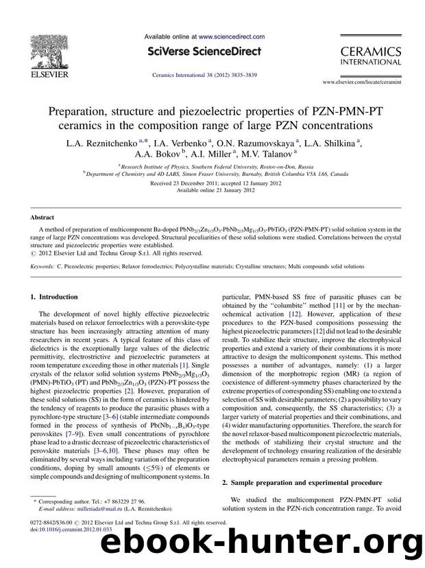 Preparation, structure and piezoelectric properties of PZN-PMN-PT ceramics in the composition range of large PZN concentrations by L.A. Reznitchenko