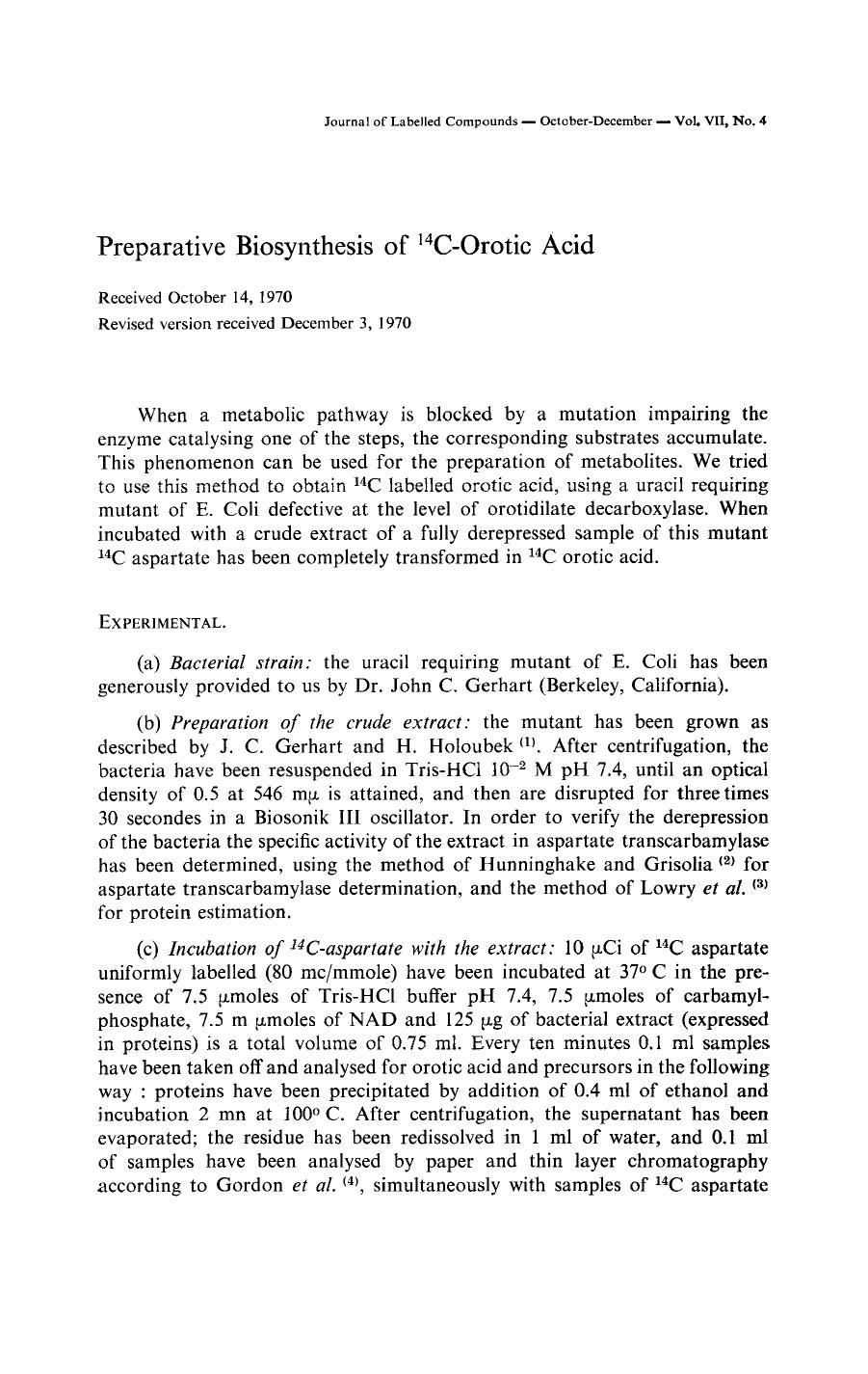 Preparative biosynthesis of 14C-orotic acid by Unknown