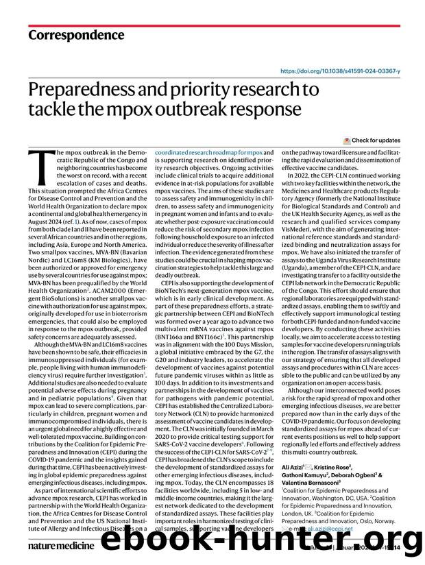 Preparedness and priority research to tackle the mpox outbreak response by Ali Azizi & Kristine Rose & Gathoni Kamuyu & Deborah Ogbeni & Valentina Bernasconi