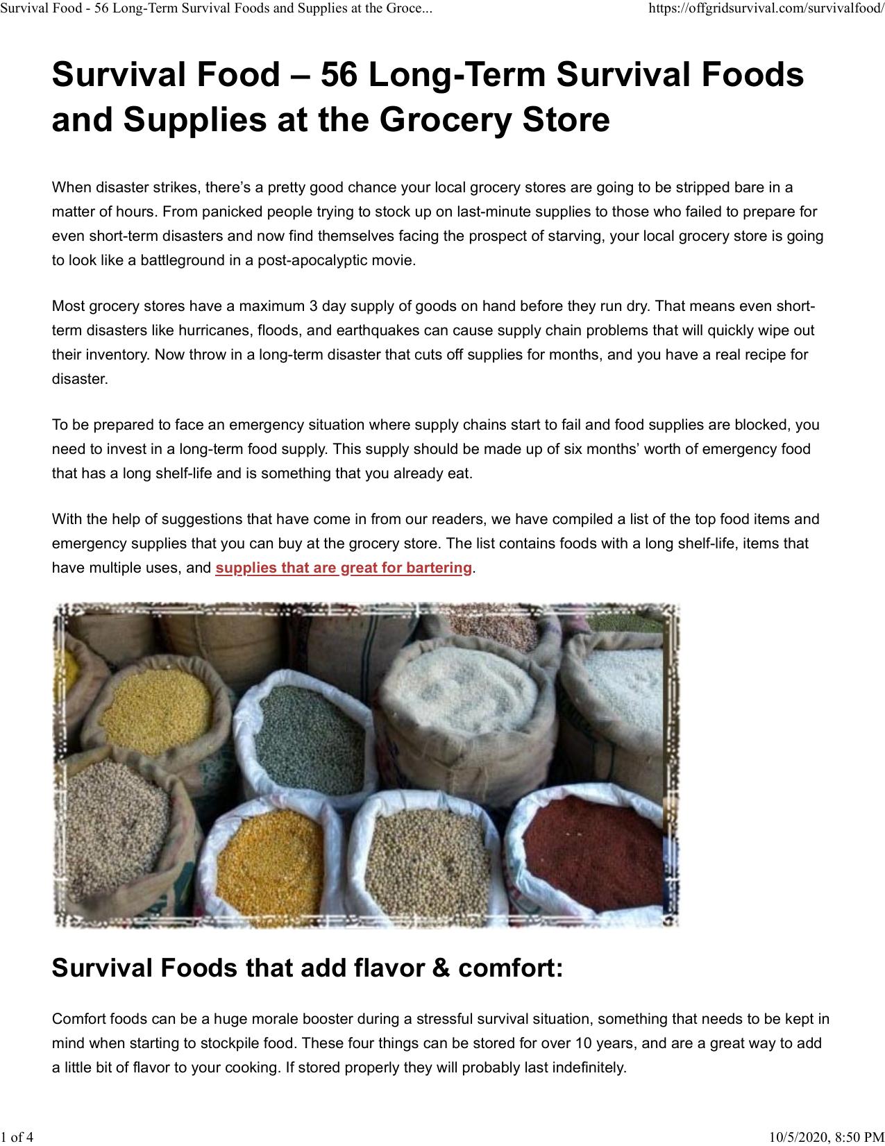 Preparedness-Survival Food - 56 Long-Term Survival Foods and Supplies at the Grocery Store by OffGridSurvival
