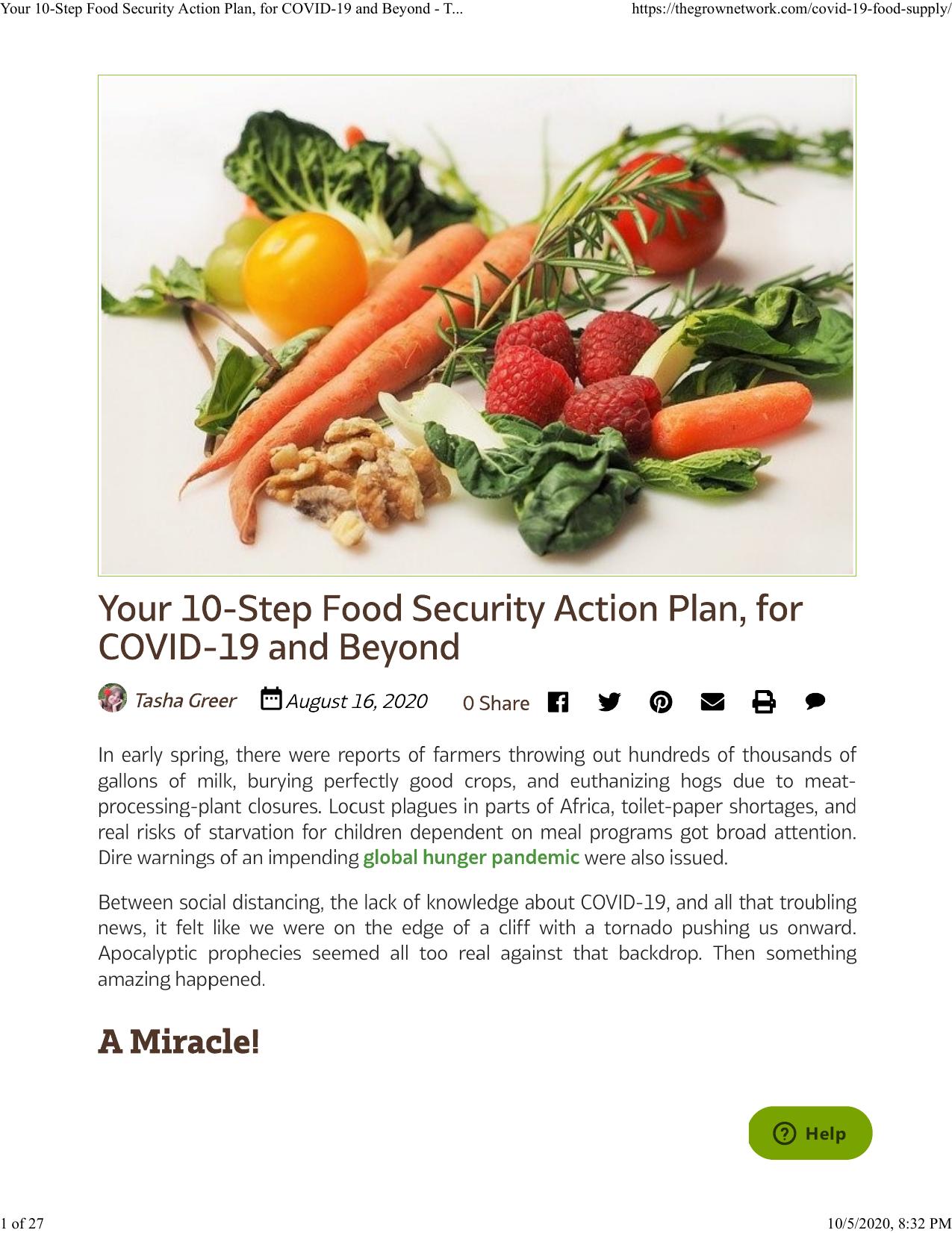 Preparedness-Your 10-Step Food Security Action Plan, for COVID-19 and Beyond by Tasha Greer