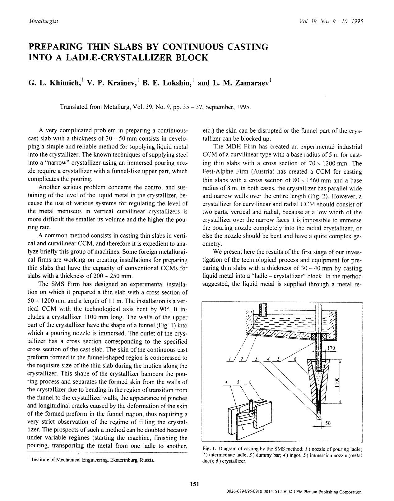 Preparing thin slabs by continuous casting into a ladle-crystallizer block by Unknown