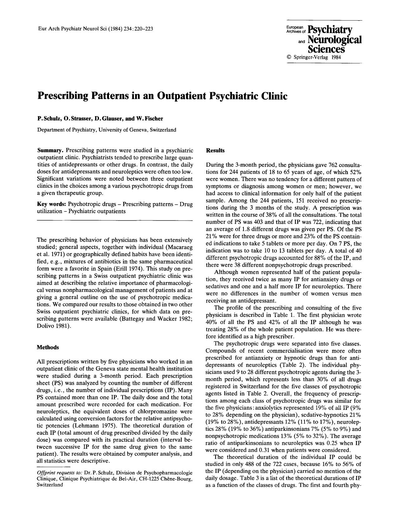 Prescribing patterns in an outpatient psychiatric clinic by Unknown