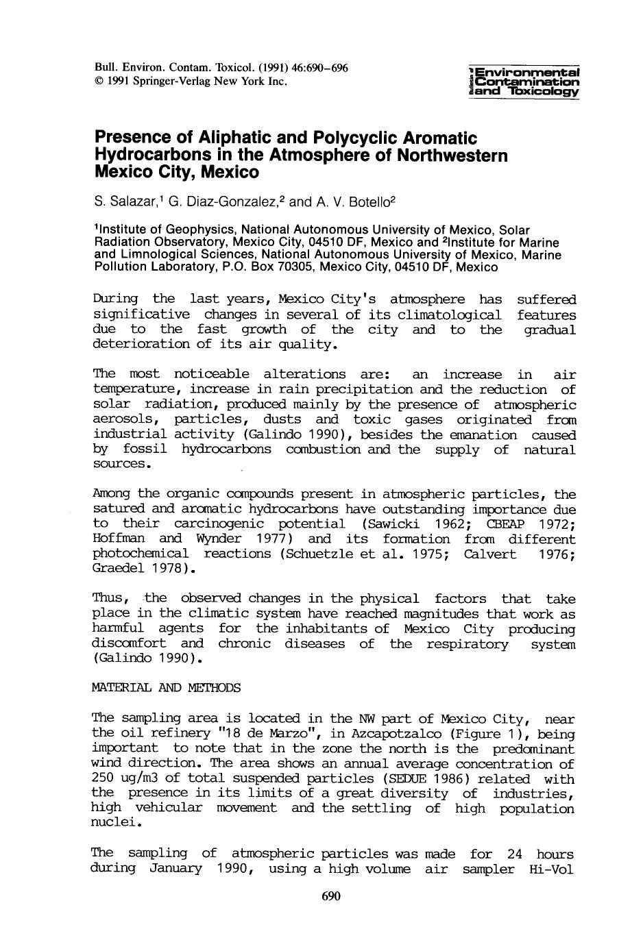 Presence of aliphatic and polycyclic aromatic hydrocarbons in the atmosphere of Northwestern Mexico City, Mexico by Unknown