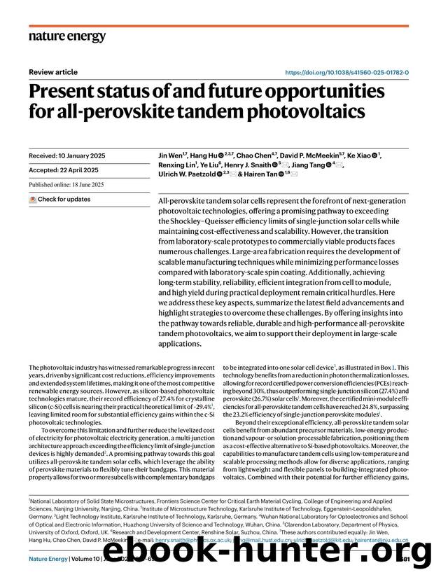 Present status of and future opportunities for all-perovskite tandem photovoltaics by unknow