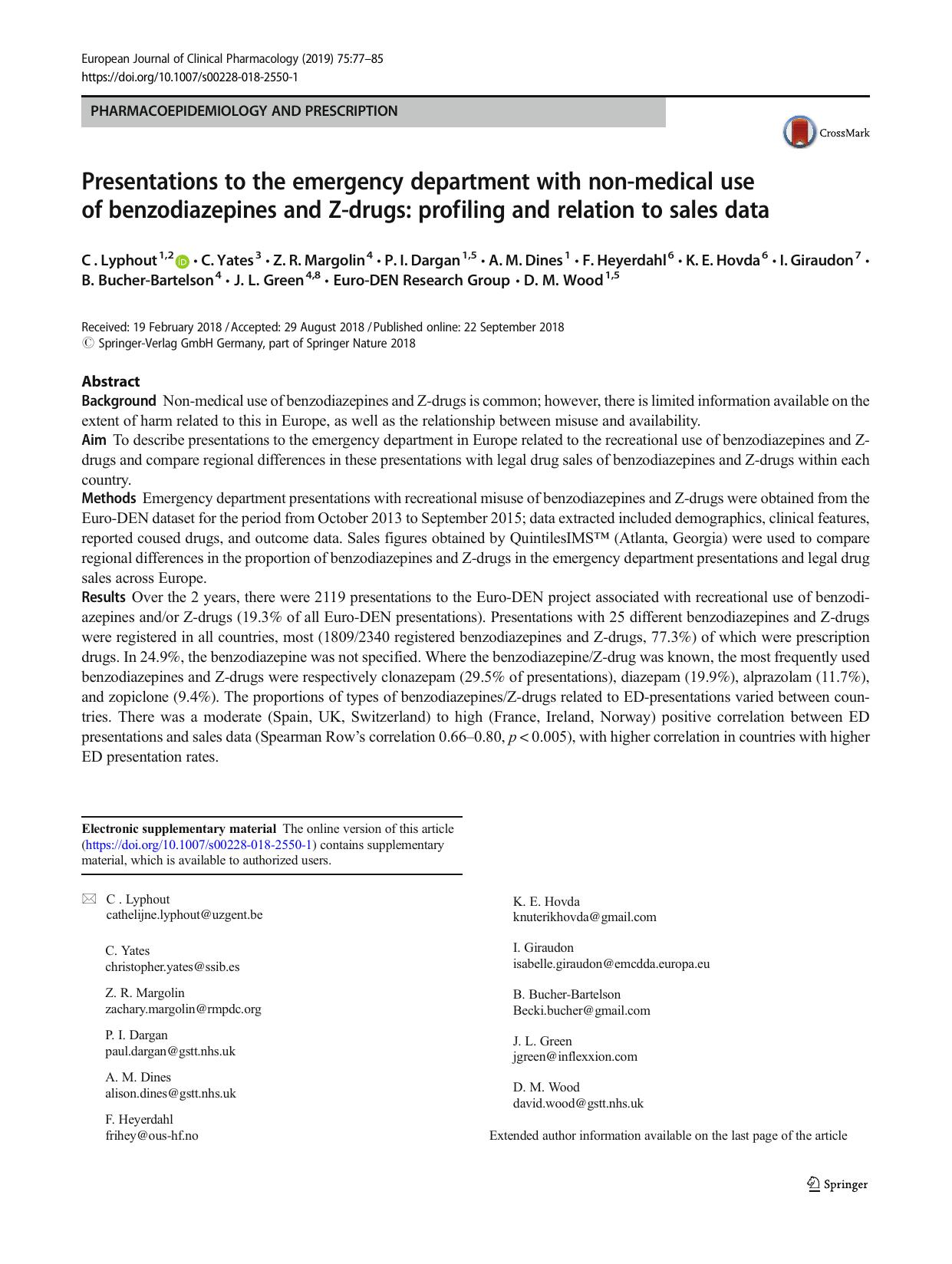 Presentations to the emergency department with non-medical use of benzodiazepines and Z-drugs: profiling and relation to sales data by unknow