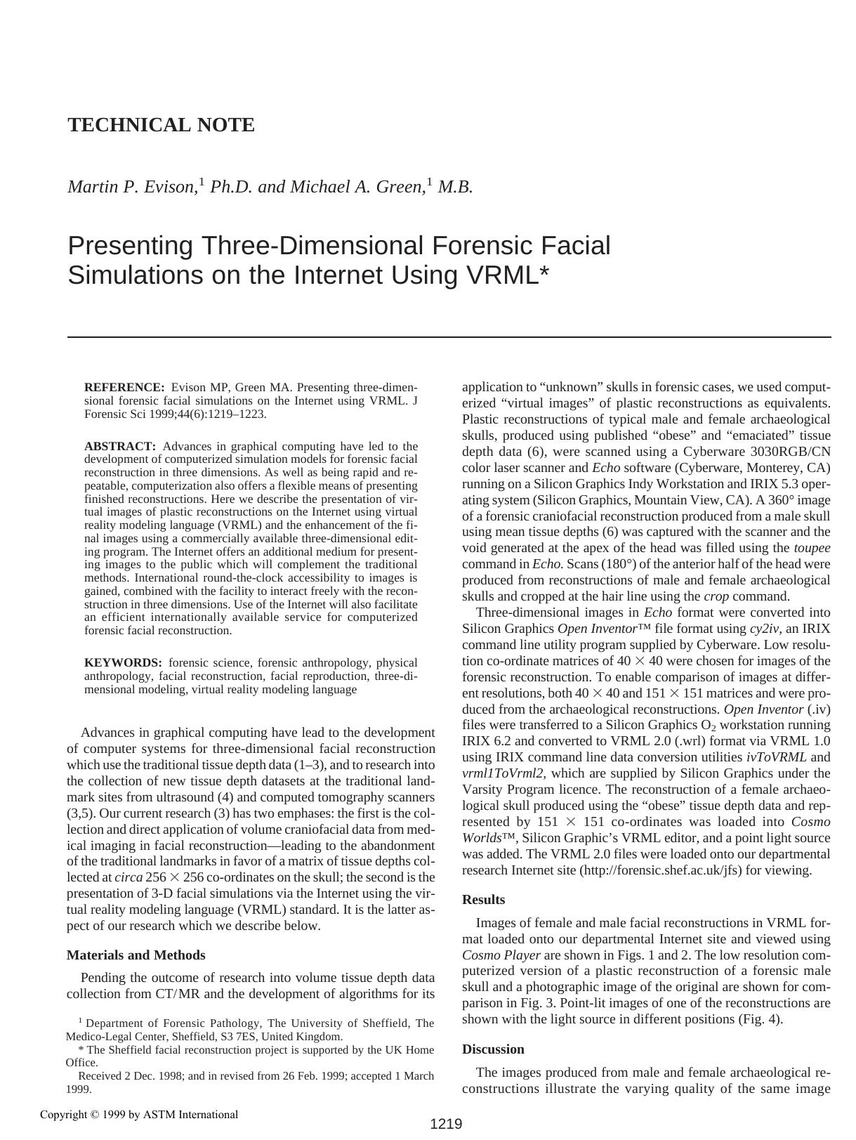 Presenting three-dimensional forensic facial simulations on the internet using VRML by Evison MP Green MA
