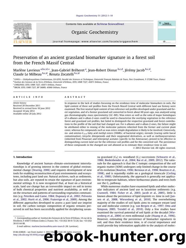 Preservation of an ancient grassland biomarker signature in a forest soil from the French Massif Central by unknow