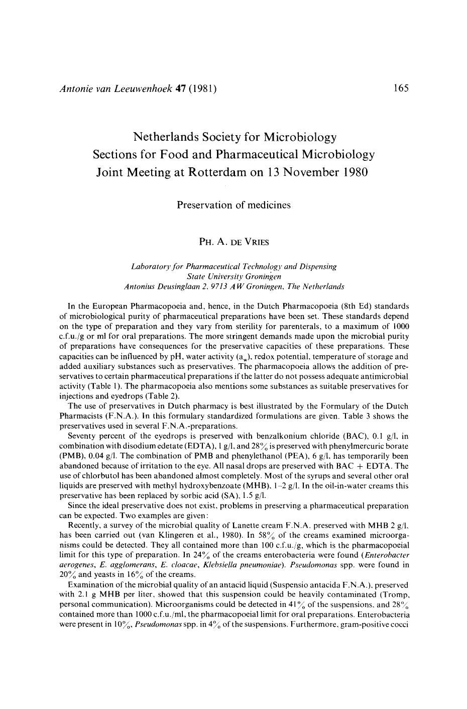 Preservation of medicines by Unknown