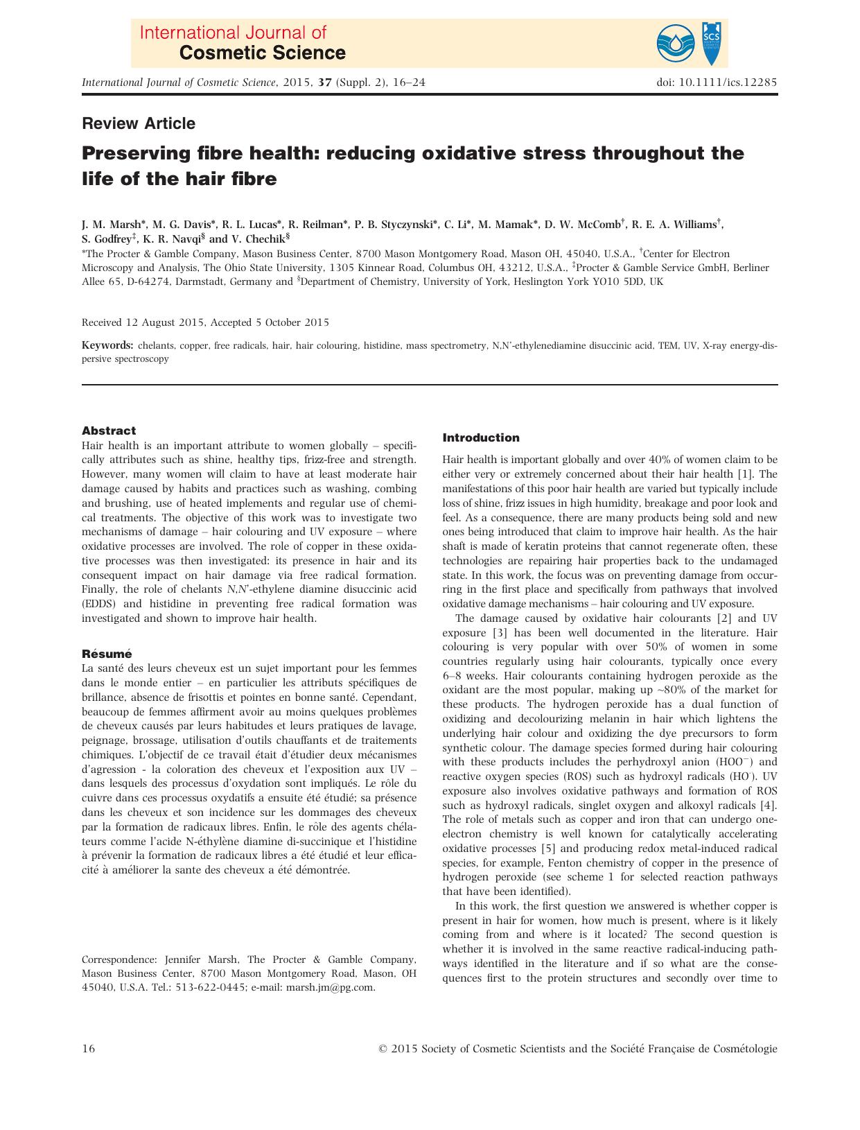 Preserving fibre health: reducing oxidative stress throughout the life of the hair fibre by Unknown