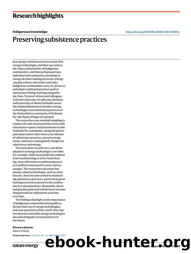 Preserving subsistence practices by Silvana Lakeman