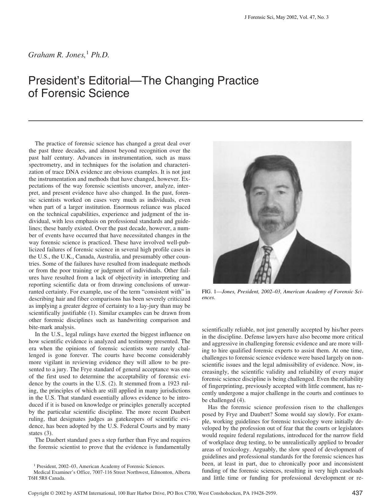 President's editorialthe changing practice of forensic science by Jones GR