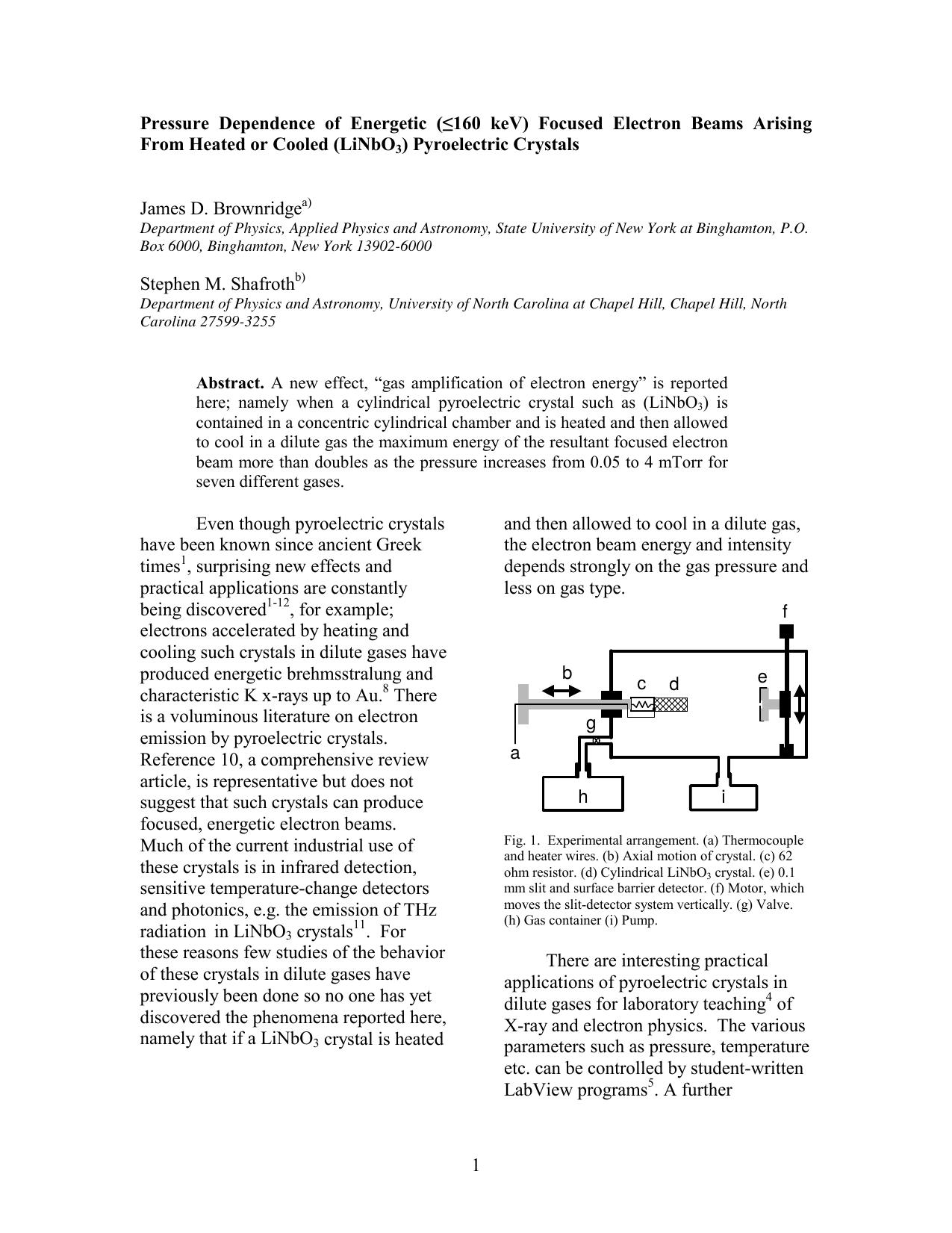 Pressure Dependence of Energetic (~100 keV) Electron Beams Arising From Heated or Cooled Pyroelectric Crystals by shafroth