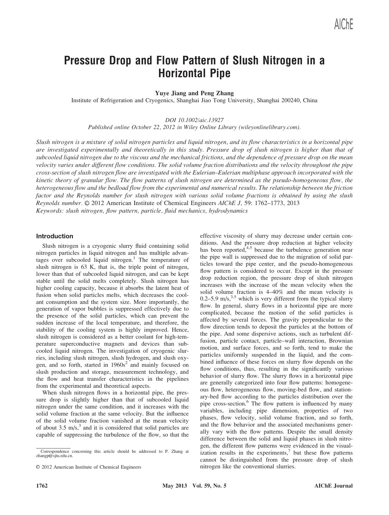 Pressure drop and flow pattern of slush nitrogen in a horizontal pipe by Unknown