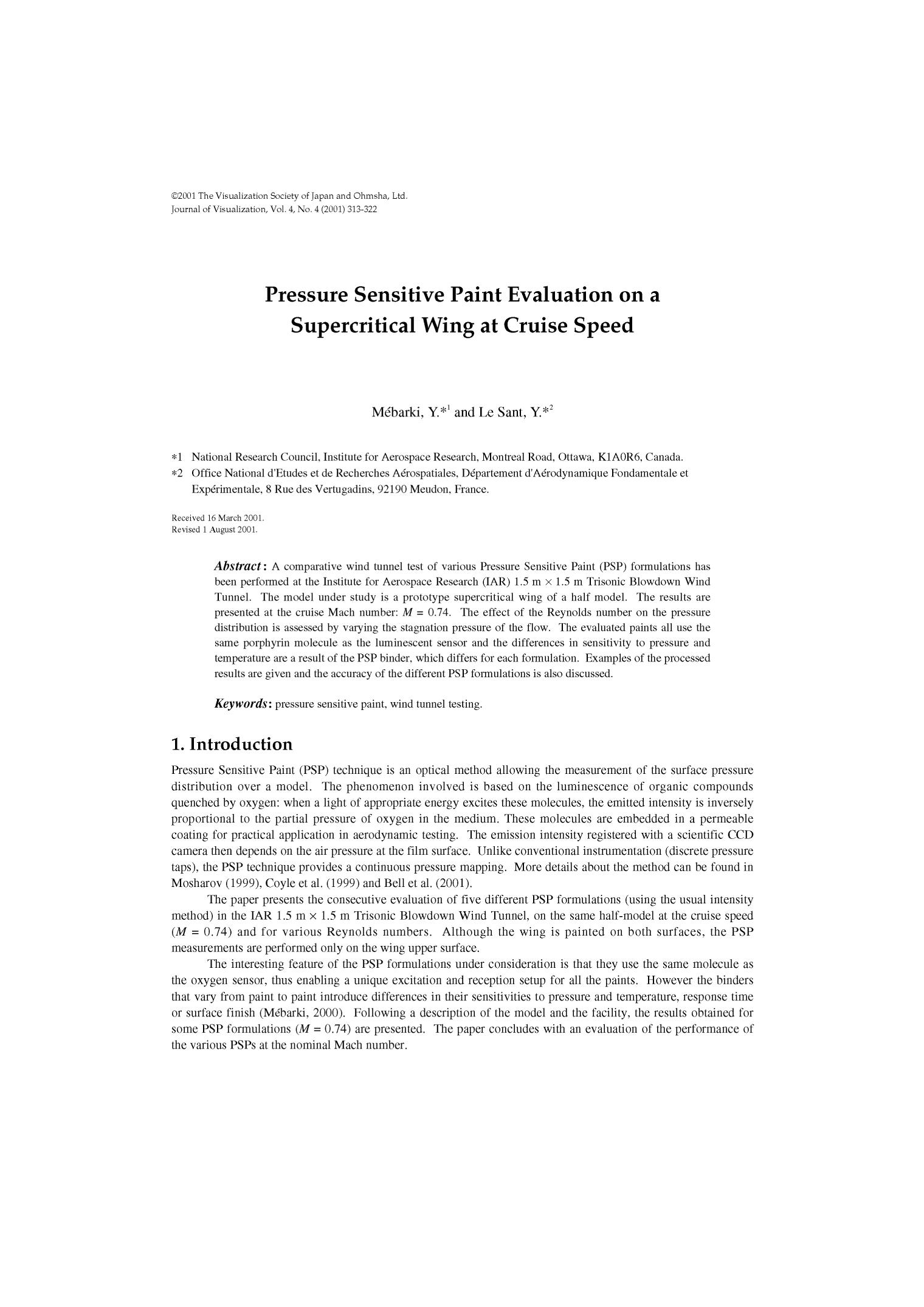 Pressure sensitive paint evaluation on a supercritical wing at cruise speed by Unknown