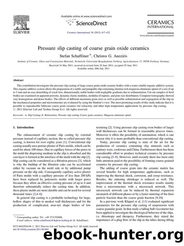 Pressure slip casting of coarse grain oxide ceramics by Stefan Schafföner