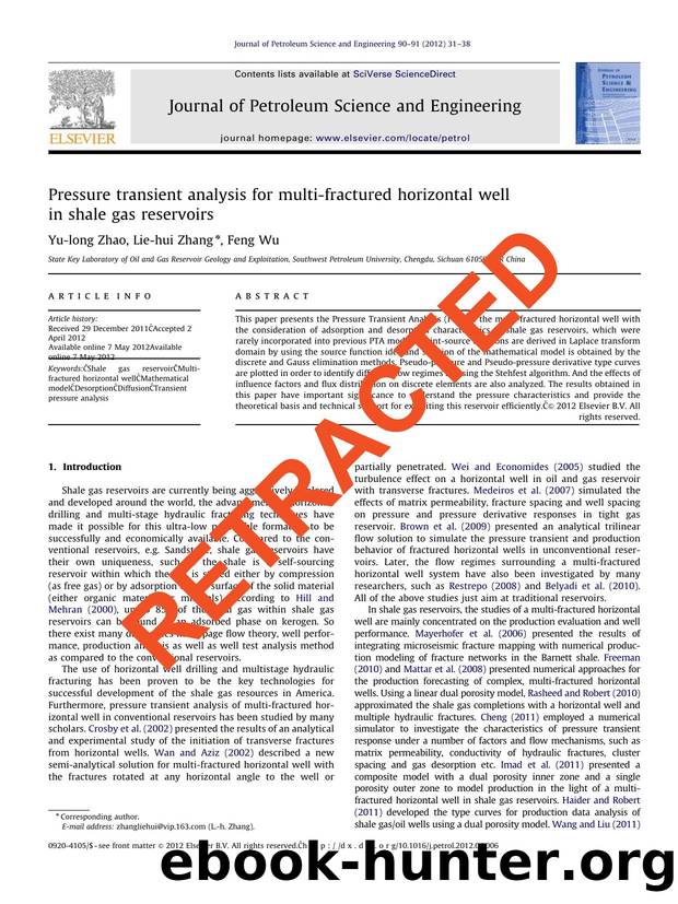 Pressure transient analysis for multi-fractured horizontal well in shale gas reservoirs by Yu-long Zhao & Lie-hui Zhang & Feng Wu