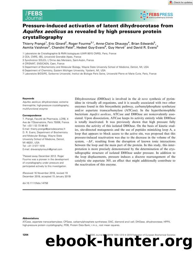Pressureâinduced activation of latent dihydroorotase from Aquifex aeolicus as revealed by high pressure protein crystallography by Unknown