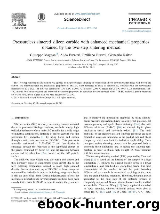 Pressureless sintered silicon carbide with enhanced mechanical properties obtained by the two-step sintering method by Giuseppe Magnani & Alida Brentari & Emiliano Burresi & Giancarlo Raiteri
