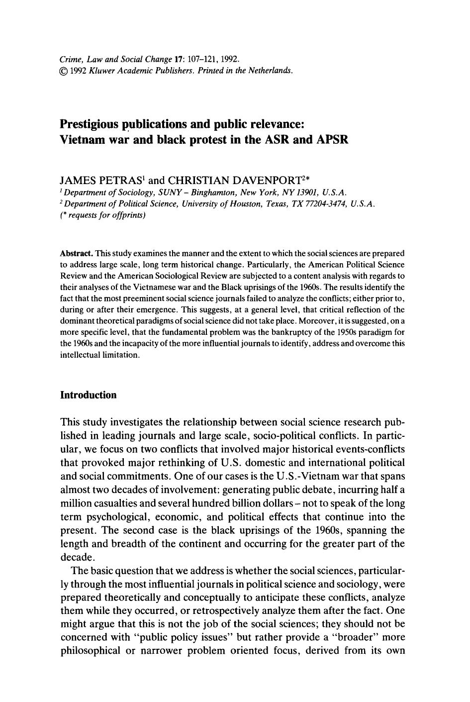 Prestigious publications and public relevance: Vietnam war and black protest in the ASR and APSR by Vietnam War & Black P
