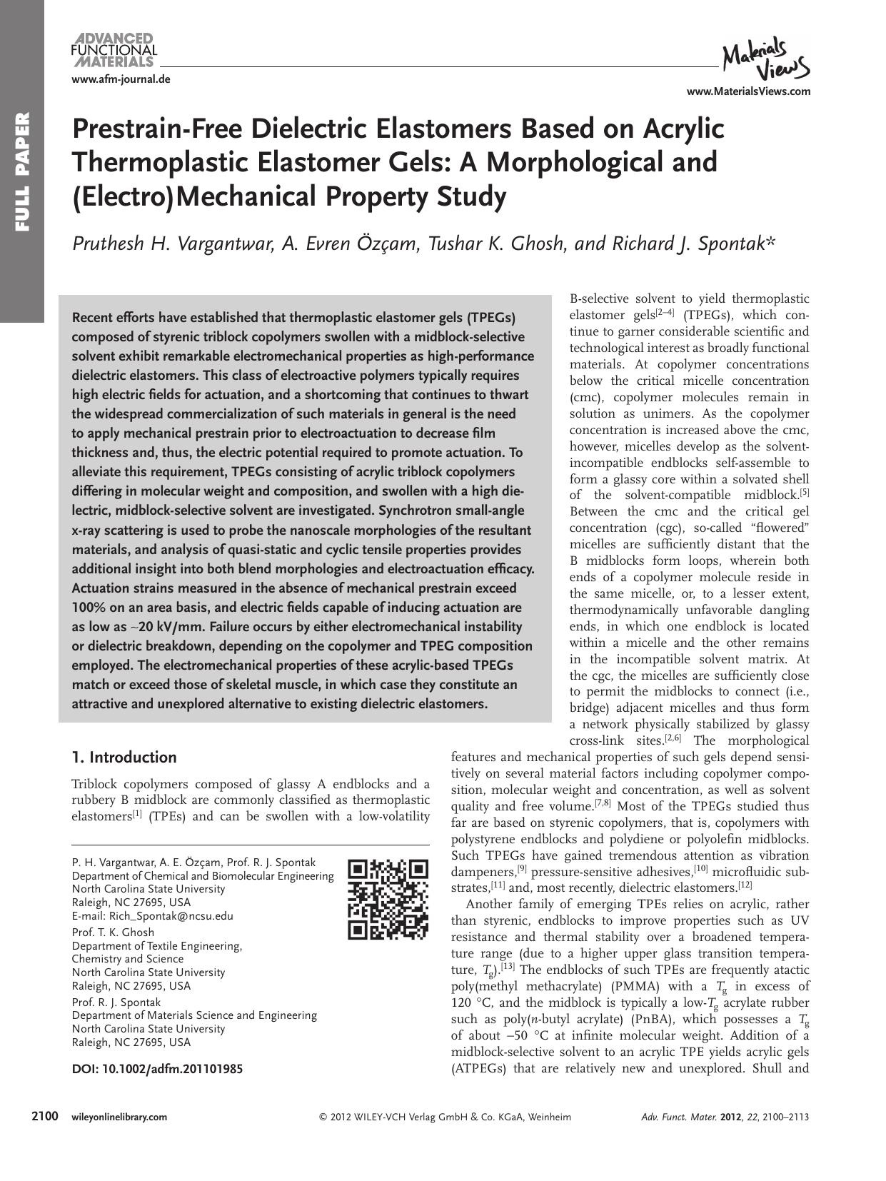 PrestrainFree Dielectric Elastomers Based on Acrylic Thermoplastic Elastomer Gels: A Morphological and (Electro)Mechanical Property Study by vng