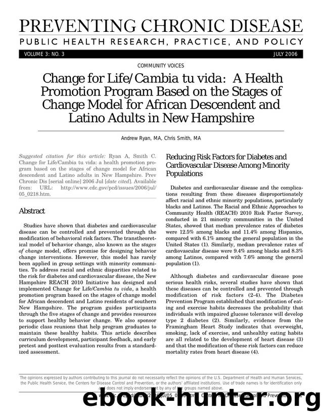 Preventing Chronic Disease by Andrew Ryan MA Chris Smith MA for CDC