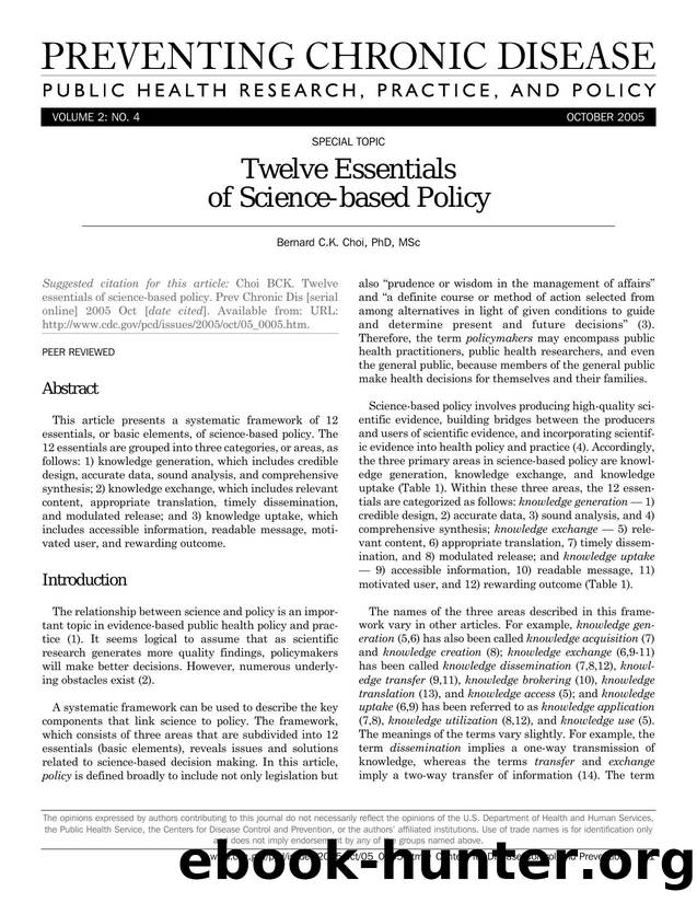 Preventing Chronic Disease by Bernard C.K. Choi PhD MSc for CDC