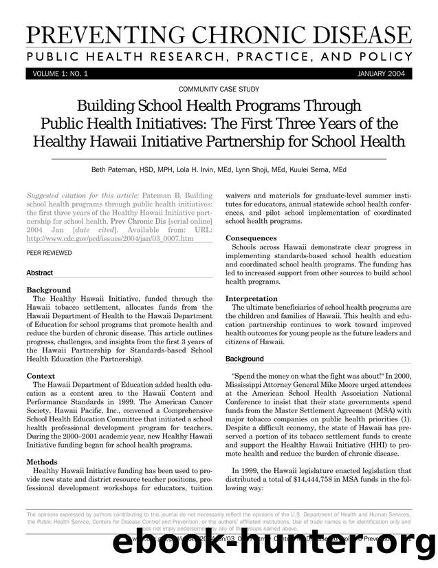 Preventing Chronic Disease by Beth Pateman HSD MPH Lola H. Irvin MEd Lynn Shoji MEd Kuulei Serna MEd for CDC
