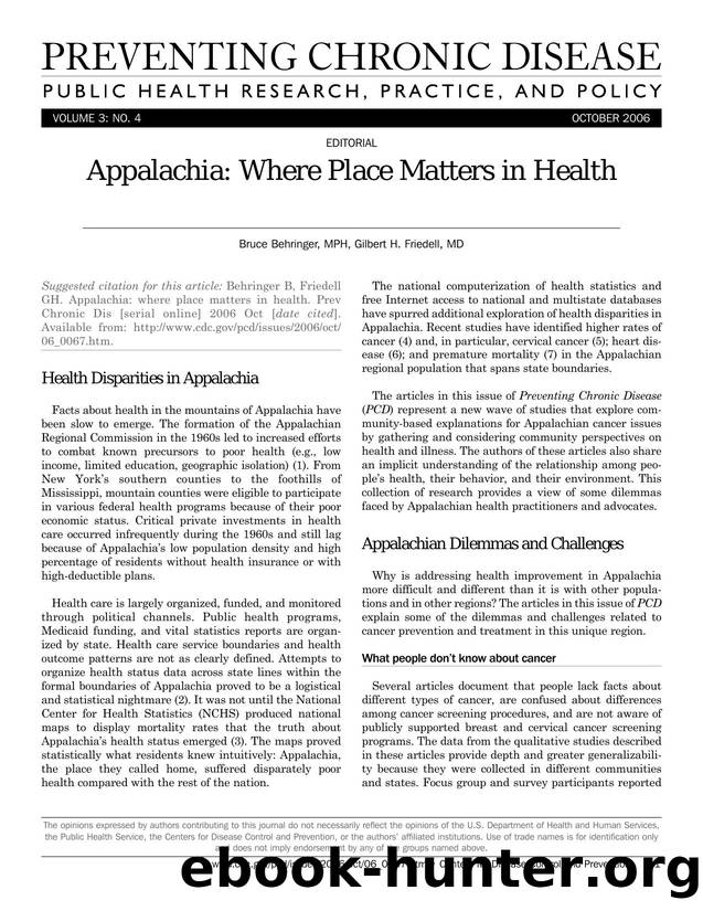 Preventing Chronic Disease by Bruce Behringer MPH Gilbert H. Friedell MD for CDC