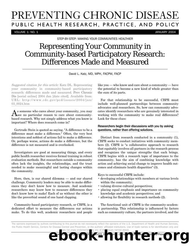 Preventing Chronic Disease by David L. Katz MD MPH for CDC