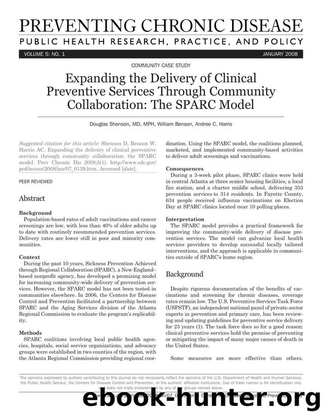 Preventing Chronic Disease by Douglas Shenson MD MPH William Benson Andree C. Harris for CDC