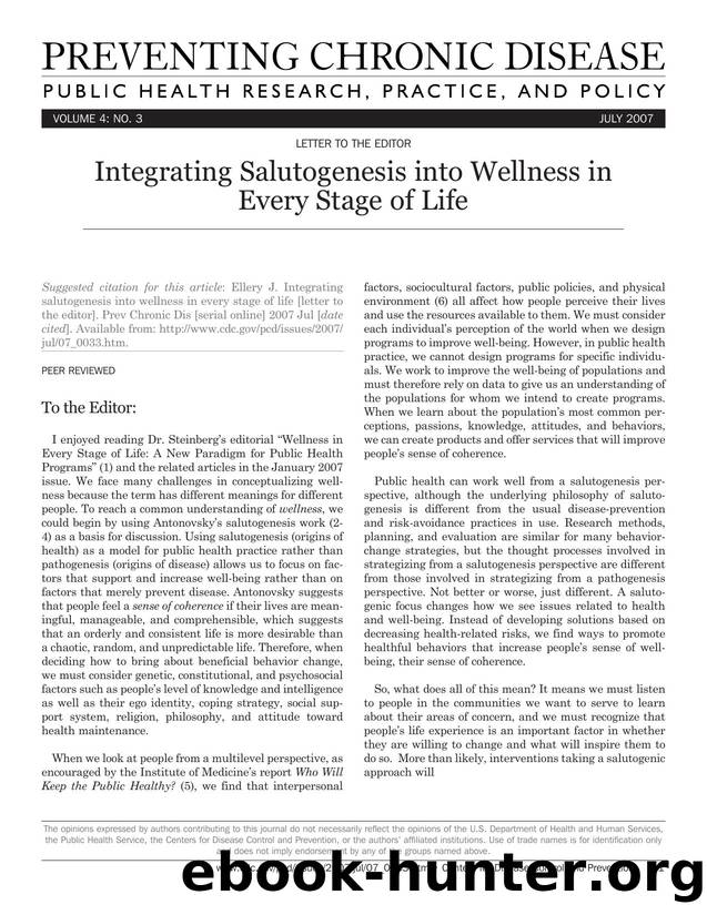 Preventing Chronic Disease by Jane Ellery Ph.D. for CDC