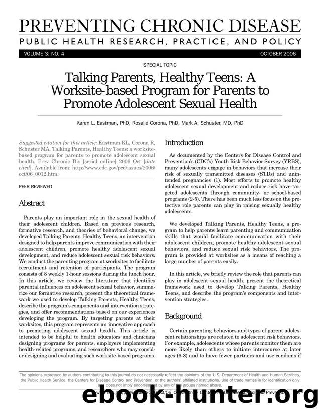 Preventing Chronic Disease by Karen L. Eastman PhD Rosalie Corona PhD Mark A. Schuster MD PhD for CDC