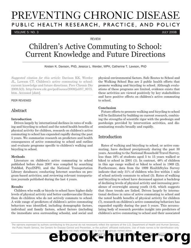 Preventing Chronic Disease by Kirsten K. Davison PhD Jessica L. Werder MPH Catherine T. Lawson PhD for CDC