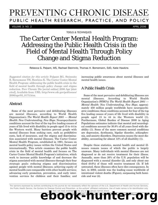 Preventing Chronic Disease by Rebecca G. Palpant MS Rachael Steimnitz Thomas H. Bornemann EdD Katie Hawkins for CDC
