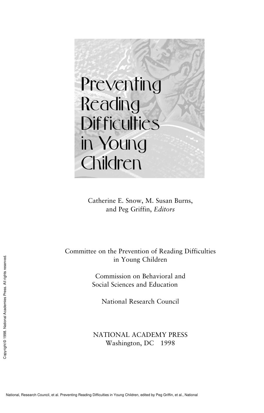 Preventing Reading Difficulties in Young Children by unknow