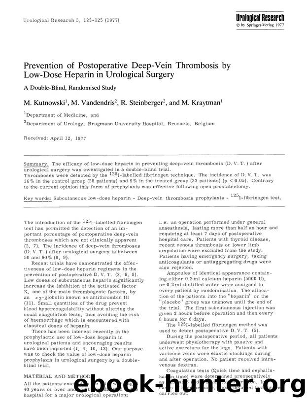 Prevention of postoperative deep-vein thrombosis by low-dose heparin in urological surgery by Unknown