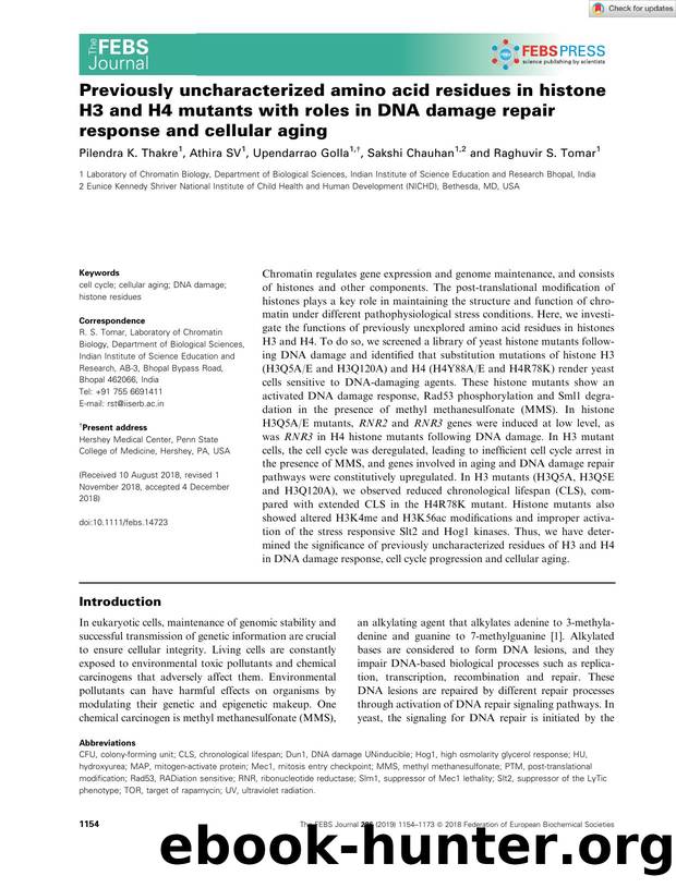 Previously uncharacterized amino acid residues in histone H3 and H4 mutants with roles in DNA damage repair response and cellular aging by Unknown