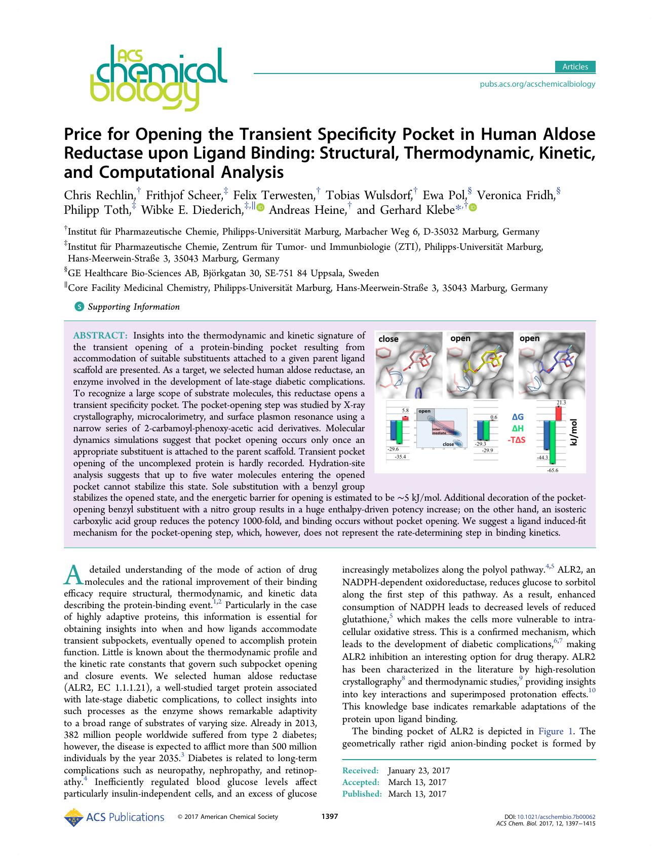 Price for Opening the Transient Specificity Pocket in Human Aldose Reductase upon Ligand Binding: Structural, Thermodynamic, Kinetic, and Computational Analysis by unknow