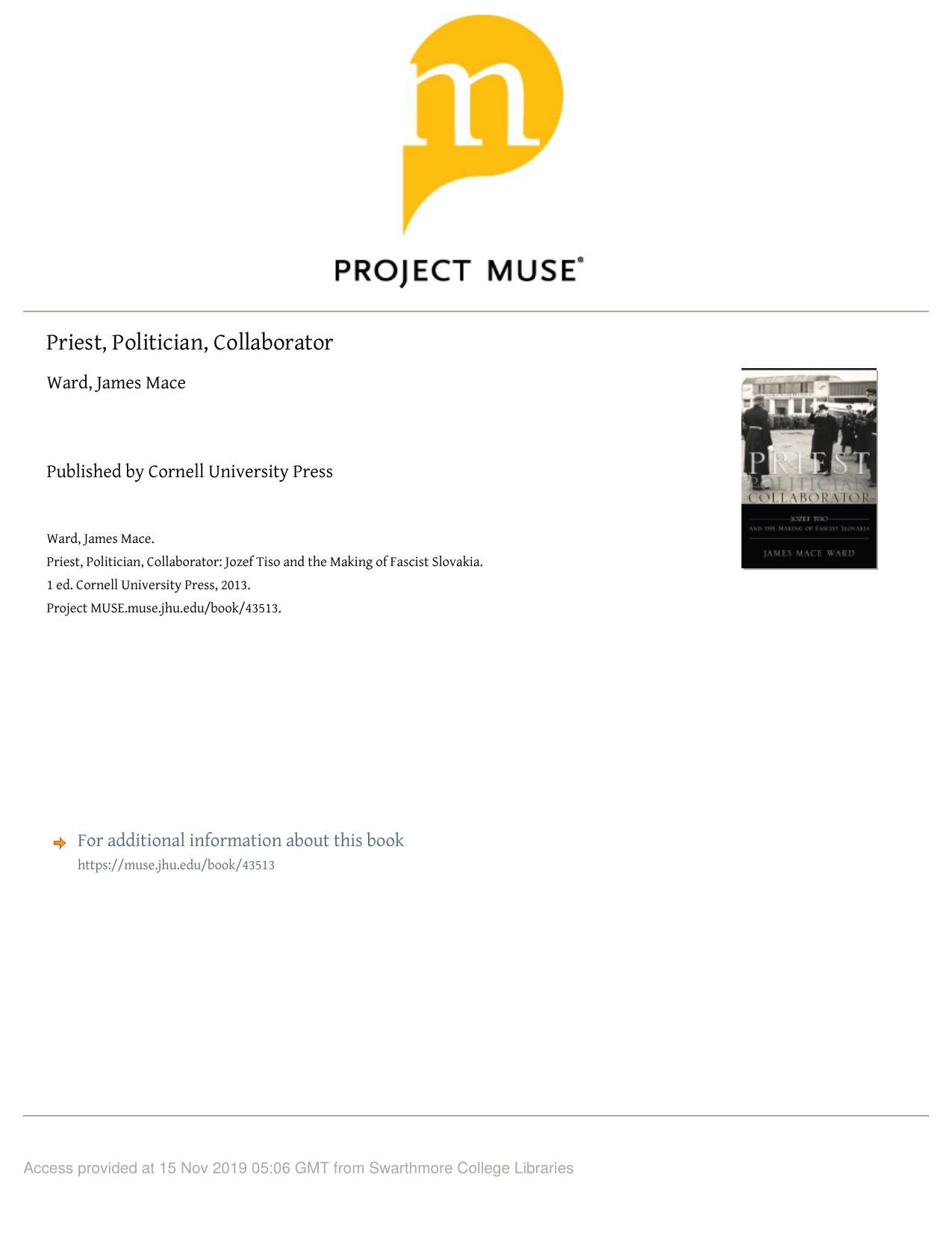 Priest, Politician, Collaborator: Jozef Tiso and the Making of Fascist Slovakia by James Mace Ward