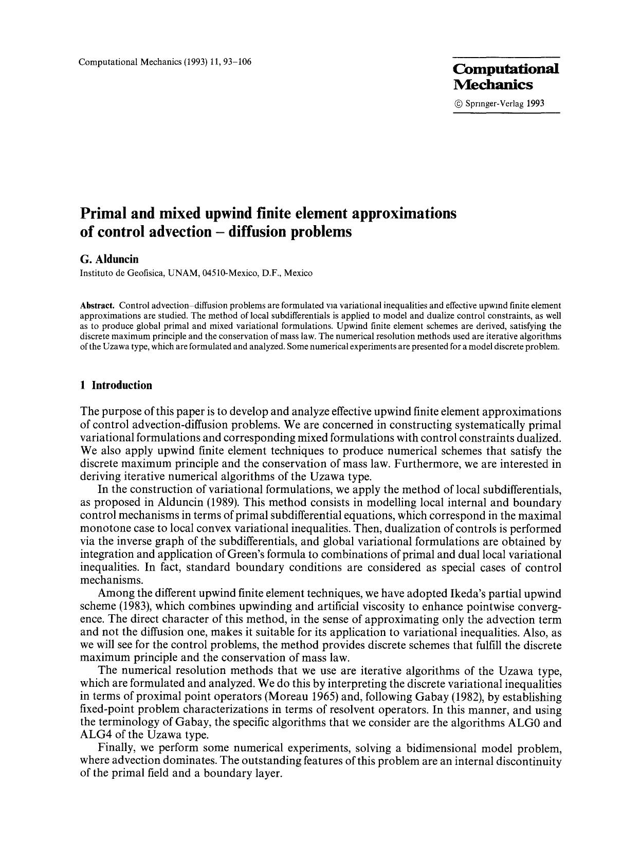 Primal and mixed upwind finite element approximations of control advection-diffusion problems by Unknown